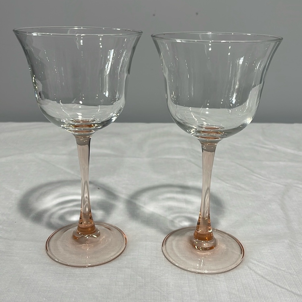 Cristal D'Arques Durand Luminarc Americana Rose Pink Stem Clear Goblets set of 2